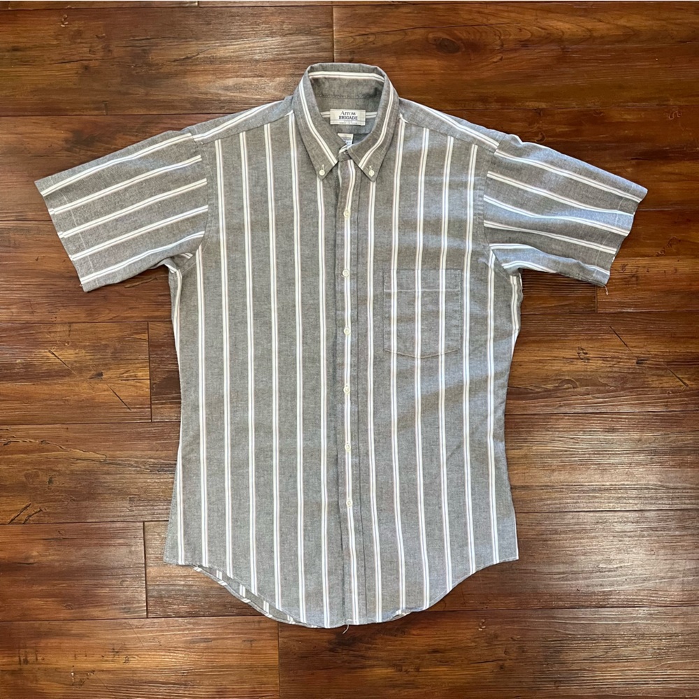 Vintage Arrow Brigade Made in USA Striped Button up Short Sleeve Shirt Size M